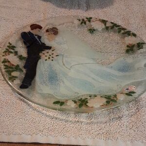 Romantic Wedding Couple Glass Art Plate